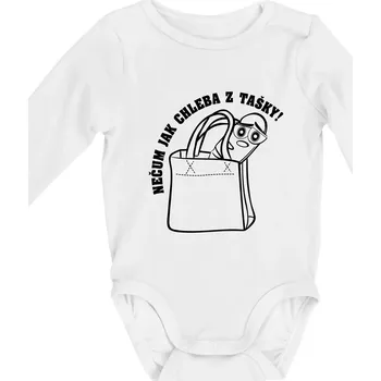 Kojenecké oblečení Nečum jak chleba z tašky! - Body kojenecké s dlouhým rukávem - Dlouhý r. do 3 měs ( Bílá )