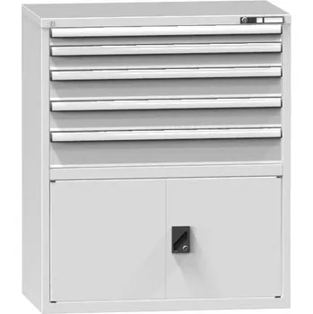 Zásuvková dílenská skříňka, v x š x h: 1215 x 1037 x 630 mm, 5 x zásuvka, 1 x skříňka, barva šedá RAL7035