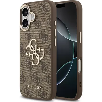 Pouzdro na mobilní telefon Guess PU Leather 4G Metal Logo Gold Frame MagSafe Zadní Kryt pro iPhone 17 Brown