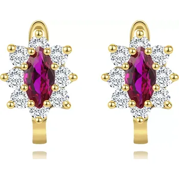 Náušnice Náušnice ze 14K zlata s růžovým syntetickým rubínem a čirými zirkony