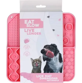 Miska pro psa Lízací podložka EAT SLOW LIVE LONGER Rectangle růžová 21x21cm