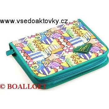 Penál PENÁL Cikcak,1.zipový, textil s klopou + BONUS - náplň zdarma (sada pastelek,sada fixů, 2 tužky, pravítko, úhloměr, pryž, ořezávátko ) 361202