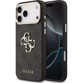 Pouzdro na mobilní telefon Guess PU Leather 4G Metal Logo Gold Frame MagSafe Zadní Kryt pro iPhone 17 Pro Max Black