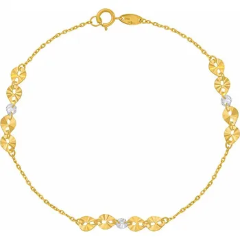 Šperk Zlatý náramek Anker Roma se zdobenými destičkami ze žlutého zlata a čirými korálky - 4 mm 19 cm