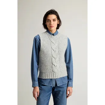 Dámský svetr VESTA WOOLRICH CABLE VEST GREY MELANGE