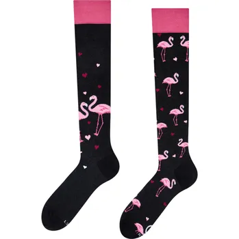 Dámské ponožky Veselé podkolenky Plameňáci a srdíčka