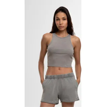 Ladies Washed Rib Jersey Cropped Top - steelgrey XXL