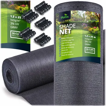 zahradní zástěna Plonos Stínící síť 1,2x25m 140g/m2 + 50 svorek šedá
