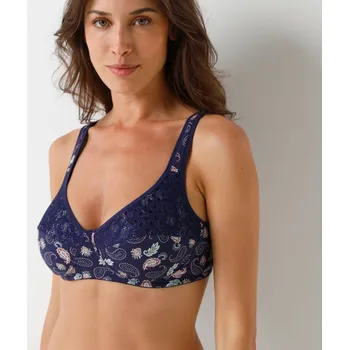 Podprsenka Podprsenka s potiskem kašmírového vzoru Coria pro ženy po operaci prsu, bez kostic modrá 80D