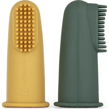 Zubní kartáček PETITE&MARS Sada silikonových zubních kartáčků na prst Ochre&Green 2 ks 0m+