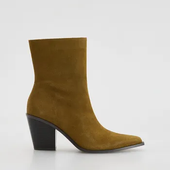 Dámská zimní obuv Reserved - Semišové kotníkové boty na podpatku - béžová - 048FF-80X - 048FF-80X-36