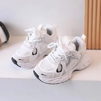 Chlapecké tenisky Dětské běžecké boty s tlustou podrážkou a síťovinou Velikost: 34, Barva (Varianta): Bílá