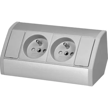 Elektrická zásuvka Nábytková zásuvka 2x2P+E stříbrná