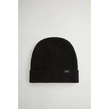Kšiltovka ČEPICE WOOLRICH KNITTED RIBBED BEANIE BLACK
