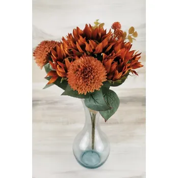 umělá květina Harasim Umělá kytice slunečnice / chryzantémy 30 x 29 cm cihlová