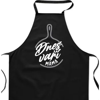 Kuchyňská zástěra Černá zástěra s nápisem - Dnes vaří máma