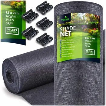 zahradní zástěna Plonos Stínící síť 1,5x25m 140g/m2 + 50 svorek šedá