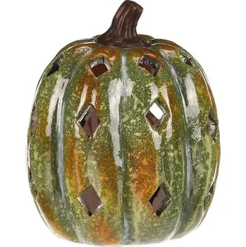 Dýně s otvory - keramika, LED osvětlení, zelená