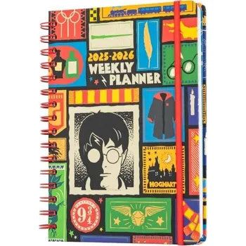 Diář Plánovací týdenní diář A5 2025/2026 Harry Potter se samolepkami, záložkami a obálkou (14,8 x 21 cm)
