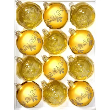 Vánoční ozdoba Irisa Zlaté vánoční koule s hvězdami a ornamenty – sada 12 ks (7 cm) Velikost: 7 cm, Balení: 12ks, Barva: zlatá