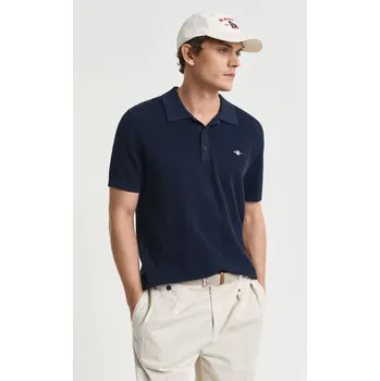 Pánský svetr SVETR GANT MICRO TEXTURED COTTON SS POLO EVENING BLUE