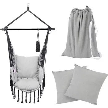 Zahradní houpačka Pohodlné houpací křeslo látkové levné k zavěšení do stropu / na strom, šedé