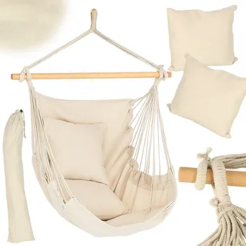 Zahradní lehátko Brazilské křeslo s podnožkou Závěsné lehátko houpací 130cm béžová