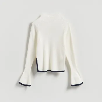 Dámský svetr Reserved - Svetr s kontrastní lemovkou - krémová - 126GS-01X - 126GS-01X-XL