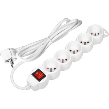 Prodlužovací kabel Prodlužovací přívod 5 zásuvek s vypínačem, 5m, 16A, bílá