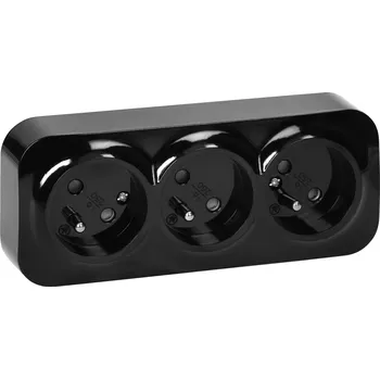 Elektrická zásuvka Černá trojitá zásuvka, 16A, 230V, 10ks