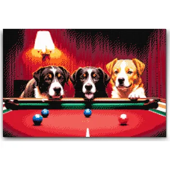 Diamantové malování Diamantové malování - Psí kulečník Velikost: 40x60cm, Rámování: Pouze srolované plátno, Diamanty: Čtvercové