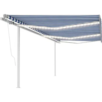 Stínicí technika vidaXL Ručně zatahovací markýza s LED světlem 6 x 3 m modrobílá