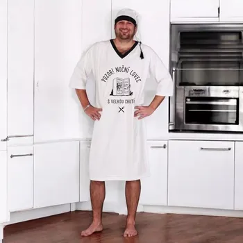 Žertovný předmět Pozor - Noční lovec - Noční košile s čepičkou - XXXL bílá