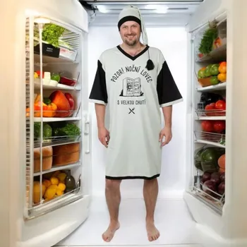 Žertovný předmět Pozor - Noční lovec - Noční košile s čepičkou Gentleman - XXXL šedá