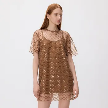 Dámské šaty Reserved - Flitrové mini šaty - hnědá - XV492-88X - XV492-88X-XL