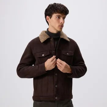 Reserved - Bunda z umělého semiše - tmavě hnědá - 453EW-89X - 453EW-89X-XXL