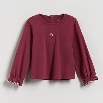 Dívčí tričko Reserved - Bavlněné tričko s výšivkou - karmínová - 407FT-92X - 407FT-92X-98