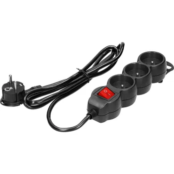 Napájecí kabel Prodlužovací kabel 3 zásuvky s vypínačem 3m černý