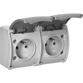 Elektrická zásuvka ORNO Dvojitá vodotěsná zásuvka IP44 šedá/grafitová