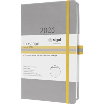 Kalendář Sigel L2600 týdenní kalendář Linescape 2026 Hardcover DIN A5 světle šedá, žlutá 1 ks Počet stran: 176