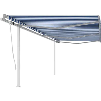 Markýza vidaXL Ručně zatahovací markýza se sloupky 6 x 3 m modrobílá