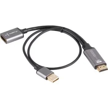 Video redukce Adaptér HDMI (samec) na DisplayPort (samice) 4K na kabelu 20 cm, stříbrný