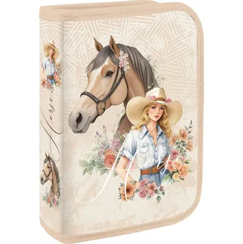 Penál Junior Školní jednopatrový penál bez výbavy Horse dívka a kůň