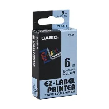Pásek do tiskárny Casio originální páska do tiskárny štítků, Casio, XR-6X1, černý tisk/průhledný podklad, 6mm