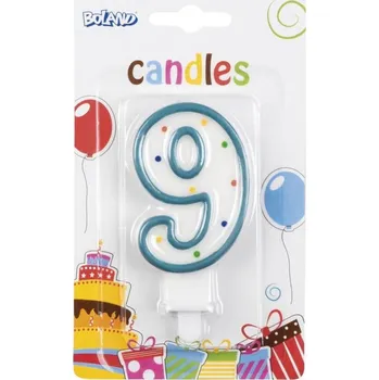 Dortová svíčka Svíčka dortová - modré číslo 9 s puntíky