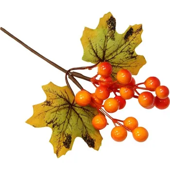 Vánoční dekorace Zápich větvička 200 mm s listy a bobulemi 8 gram