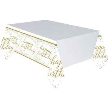 Party dekorace Ubrus bílý - Happy Birthday