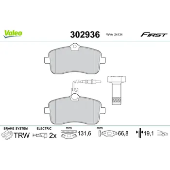 Brzdová destička Sada brzdových destiček, kotoučová brzda VALEO 302936