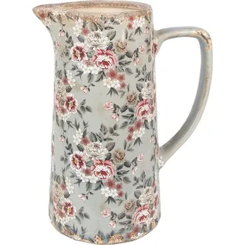 Keramický dekorační džbán s šedou glazurou a květy Masselin L – 21x14x26 cm