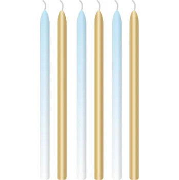 Dortové svíčky světle modré a zlaté s držáky 6 ks 12 cm Amscan 9910307